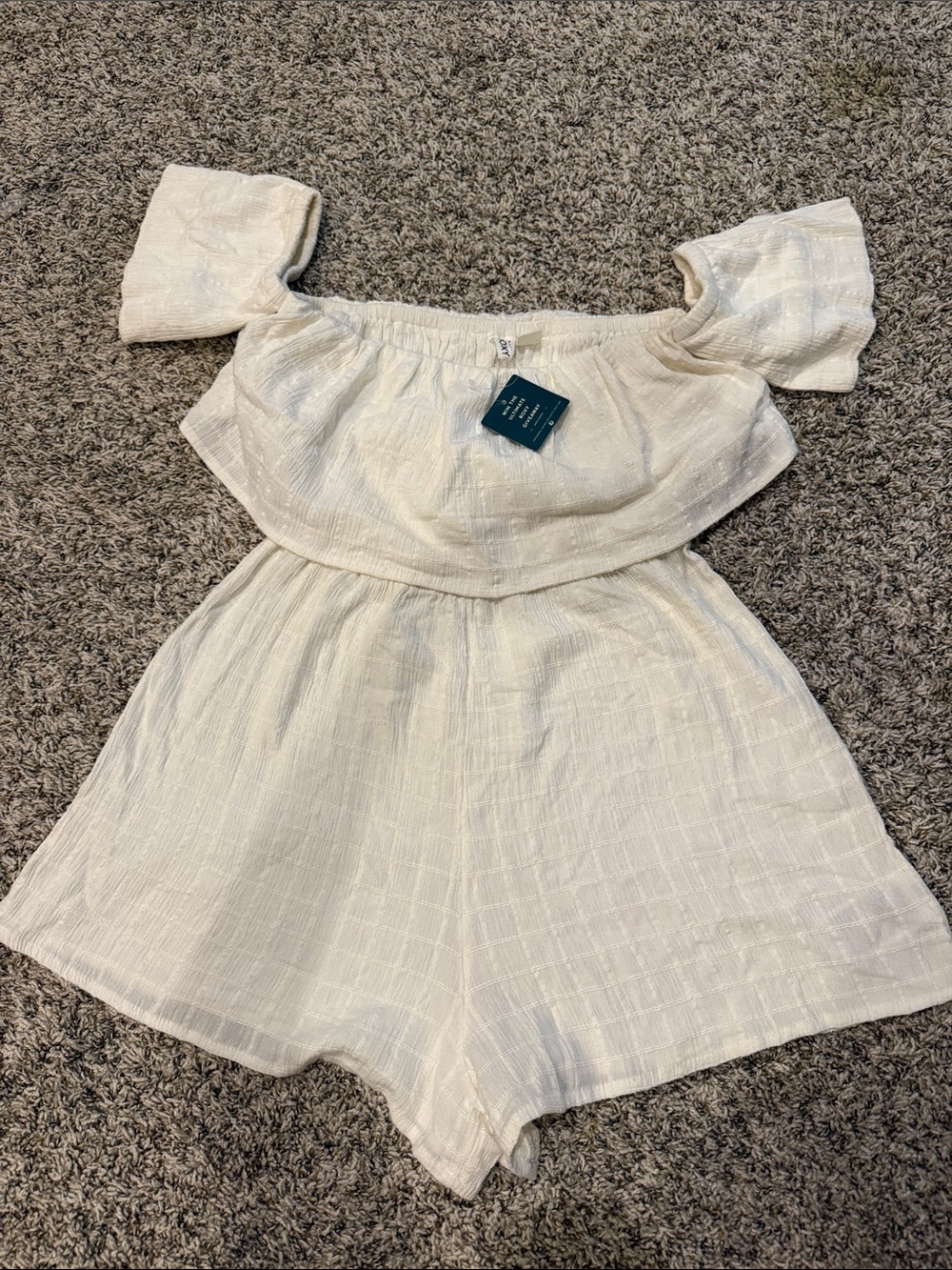 Roxy Girls Cream Off-Shoulder One-Piece Romper small